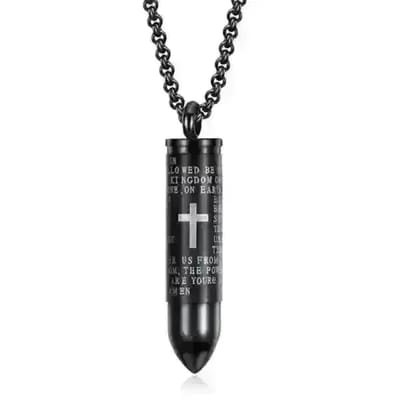 Aramat Jewels | Gedenkhangers | Ashanger Bullet Kogel RVS – Meerdere Kleuren & Modellen Stoer Gedenksieraad | Bijbeltekst-Zwart-5x1cm | |15mm | Staal | Volwassenen | Verkleurd niet