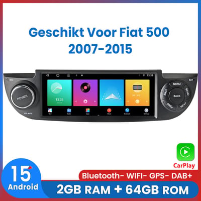 Awesafe Autoradio - Geschikt Voor Fiat 500 2007 t/m 2015 - Android 15.0 Systeem - 6.86 Inch Radio Scherm - Ram 2GB+Rom 64GB - Draadloos Carplay Android Auto - GPS RDS Bluetooth - Navigatie - Zwart