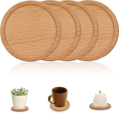 4 Stuks 9 cm Beuken Houten Kaarsenhouders, Onderzetters en Decoratieve Kaarsenstandaards voor Tafelversiering, Bruiloften en Doopfeesten