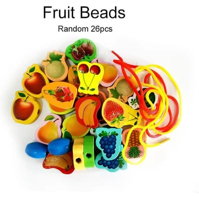 26 Stuks Houten Kralen Speelgoed Vruchten Cartoon Patroon DIY Rijg Draad Houten Kralen Monterssori Educatieve Spellen voor Kinderen TMZ yellow