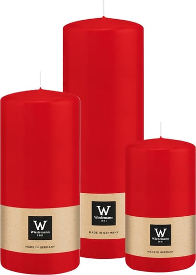 Wiedemann Cilinderkaarsen/stompkaarsen - set van 3 - rood - 6x12/7x15/7x20 cm