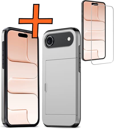 Hoesje Geschikt voor iPhone Air Hoesje Pasjeshouder Shockproof Hard Case Met Screenprotector - Hoesje Geschikt voor iPhone Air Hoes Met Kaarthouder - Grijs