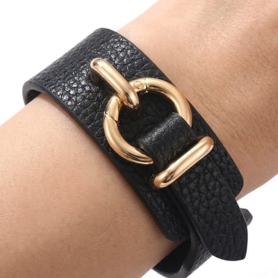Zwart goudkleurig armband dames geometrische wikkel armband imitatieleer verstelbare statement armband brede armband met open gesp minimalistisch design