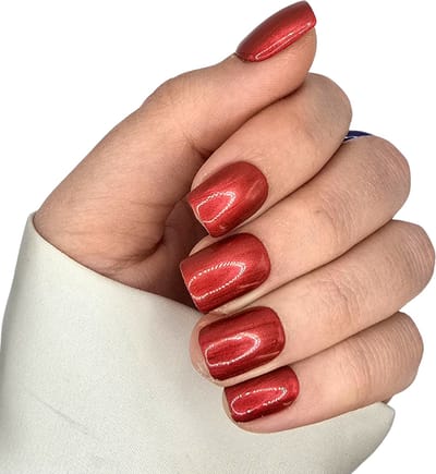 SD Press on Nails - B-253 - Plaknagels - Nagelset 20 Nagels - Rood Shimmer Metallic - Gellak - Nagellak - Kort Recht- Nageltips - Nepnagels met Lijm - Kunstnagels - Nail Art - Handmade - Valse nagels - Accessoires - Korte Nagels -Square tips