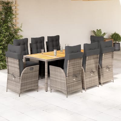 vidaXL - 9-delige - Tuinset - met - kussens - poly - rattan - grijs