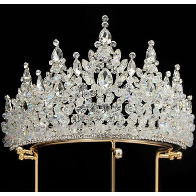 Barok Lente Rood Europese en Amerikaanse Bruidskroon Tiara Kristal Blauw Legering Galvanisch Gecoat Bruiloft Haaraccessoires gray