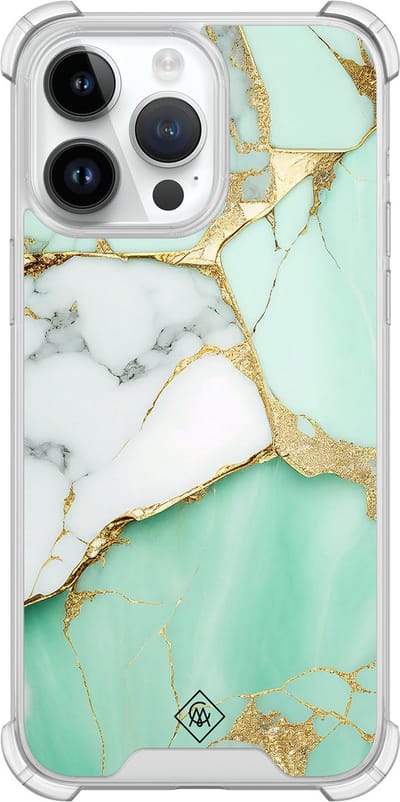 Casimoda® hoesje - Geschikt voor iPhone 14 Pro Max - Marmer Mintgroen - Shockproof case - Extra sterk - TPU/polycarbonaat - Mint, Transparant