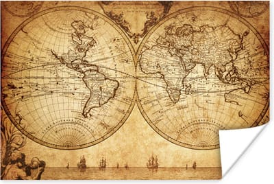 Wereldkaart - Antiek - Vintage - Kindje - Jongetje - Meisje - 30x20 cm - Poster - Poster Kinderkamer
