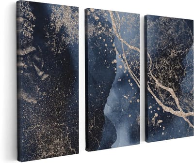 Artaza Canvas Schilderij Drieluik Abstracte Kunst - Zwarte Marmer met Gloed - 120x80 - Foto Op Canvas - Canvas Print