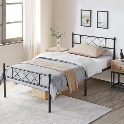 Modern metalen bedframe zonder merk, 90x200 cm, zwart, veelzijdig gebruik in slaapkamer of logeerkamer