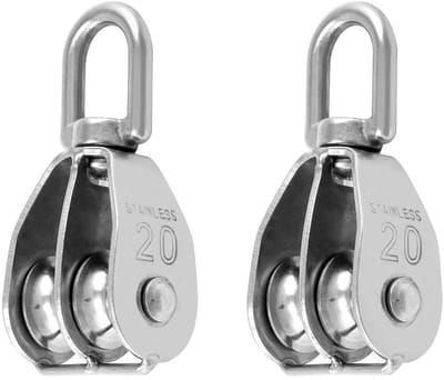 Dailygoods - Dailygoody - Dubbele Pulley Blok - M20 - 304 RVS - 75kg Laadcapaciteit - Voor Hef- en Sjorwerk - Sterke constructie - Geschikt voor Tuin- en bouwtoepa