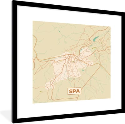 Fotolijst incl. Poster - Stadskaart - Kaart - Vintage - Spa - Plattegrond - 40x40 cm - Posterlijst