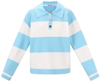 Dames gebreide polo trui met strepen - viscosemix voor herfst en winter