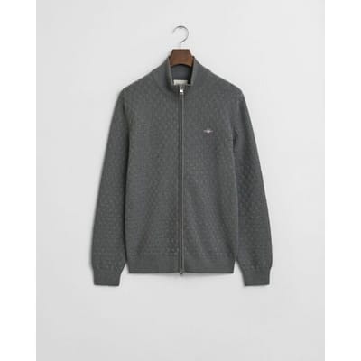 Gant Vest Micro Texture Organic Cotton Knit Two-Way Zip Dark Grey Melange / male