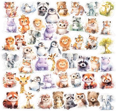Schattige dierenstickers - Set van 50 stuks - Kawaiistickers voor kinderen - Waterdicht en zelfklevend - Voor laptop, telefoon, waterfles.