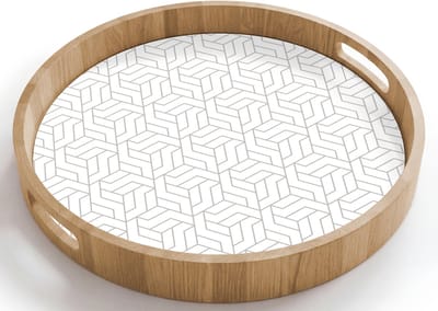 Dienblad rond 40x40 cm - Schootdienblad hout - Grafisch - Patroon - Modern - Hexagon - Borrelplank rechthoek - Plateau houten dienbladen