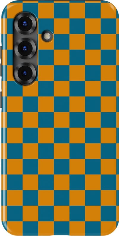 Design Hoesje Samsung Galaxy S25 FE | Geschikt Voor Mag | Tiny Squares Checkered Print | Backcover Samsung Galaxy S25 FE Petrol Pop