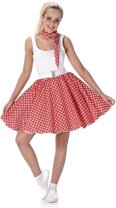 Karnival Costumes Polkadot 50's Rok & Sjaaltje Carnavalskleding Dames Carnaval - Polyester - Maat S - Rood - 2-Delig Rok/Nek Accessoire