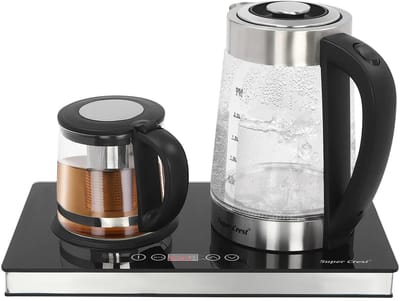 XRQUALITY - Elektrische waterkoker set - 2,5 liter en 1 liter - 1800 W - Glazen waterketel - Temperatuur digitaal instellen