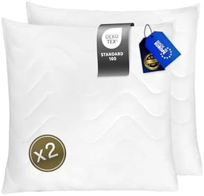 PromoHome Luxe Allergievriendelijk Hoofdkussen 65x65 cm 2-delig - Ergonomisch met Volumineuze Vulling 720g - Wasbaar tot 95°C - Ademende Microvezel Hoes Geschikt voor Allergiepatiënten