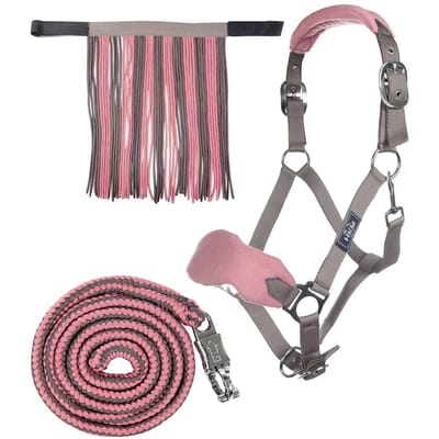 Halsband voor paard met longe en anti-vliegende franjes HKM