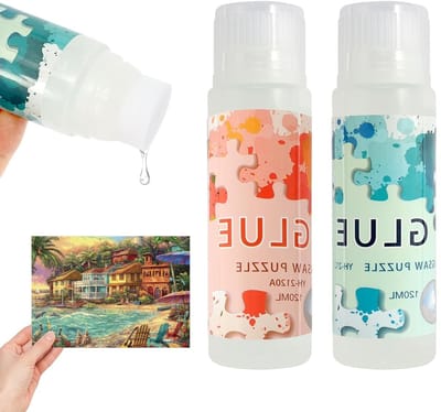 Set van 2 flessen 120 ml heldere puzzellijm met applicator - niet-giftige, snel drogende lijm voor het verlijmen en ophangen van 1000 stukjes puzzels