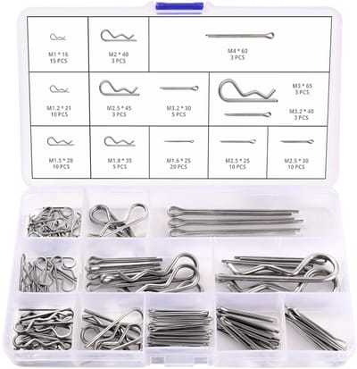 100 Stuks 13 Maten Roestvrijstalen Splitpennen Assortimentset, R Clips, Veersplitpennen, voor Auto, Mechanica, Autowerkplaats, Werkplaats