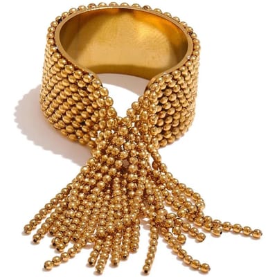 Roestvrijstalen Ketting Kwast Vingerring Verstelbaar 18K PVD Verguld Hoge Kwaliteit Bedel Stijlvolle Gouden Sieraden resizable beige