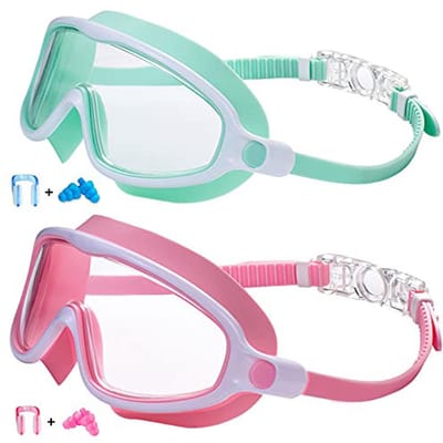 Kinderzwembrillen (2 paar) - UV-bescherming - Duik-/snorkelmasker - Geschikt voor jongens en meisjes van 3-15 jaar - Lichtgroen en roze