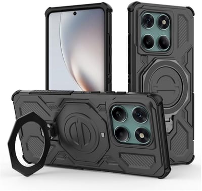 Hoesje geschikt voor Motorola Edge 60 Fusion | Compatibel met MagSafe / Qi2 | 360° Draaibare Magnetische Standaard | Back Cover Kickstand Ring | Zwart
