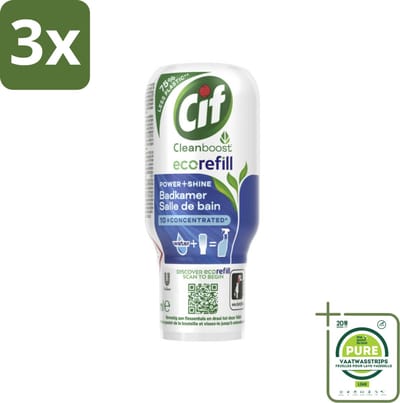 3 x Cif Eco Refill - Power & Shine - Badkamerreiniger - Spray - 70 ml - Grootverpakking - Badkamerreiniger - Ecologische Reiniging - Herbruikbare Verpakking - Plasticvrije Badkamer - Milieuvriendelijk