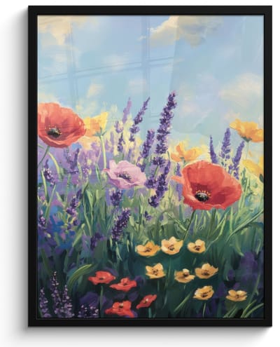Poster in lijst - Fotolijst 50x70 cm - Posters - Weide - Bloemen - Kleurrijk - Posterlijst zwart - Decoratie - Wanddecoratie woonkamer - Muurdecoratie slaapkamer