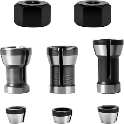 Spantangenset voor bovenfrees en graveermachine - 8 stuks met 6 klem-adapters en 2 moeren voor houtbewerking en freestoepassingen