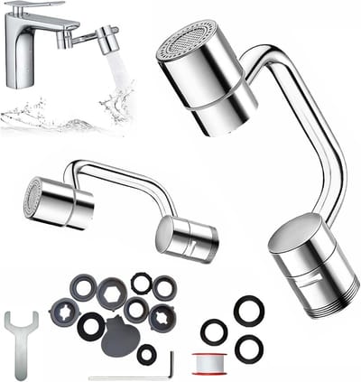 Rotary Faucet Extender - 2 Sets Verstelbare U-vormige Kraanverlenging met 6 Adapters voor Keuken en Wastafel, 1080° Rotatie en 2 Modi voor Efficiënt Watergebruik