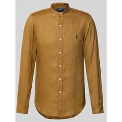 Slim fit linnen overhemd met opstaande kraag