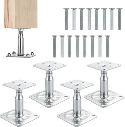 Set van 4 Verstelbare Poststeunen met 16 Schroeven, Gegalvaniseerd, Voor 100-150 mm Palen, Ideaal voor Tuin en Schuttingmontage