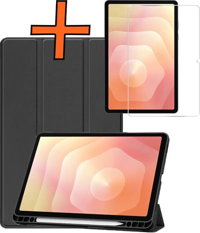 Hoesje - Geschikt voor Samsung Galaxy Tab S11 - Met Screenprotector - Trifold Bookcase - Hard Cover Case - Met Uitsparing Geschikt voor S Pen - Hardcover Book - Tablet Hoes - Zwart