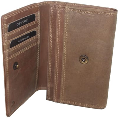 OI Hunter bruine overslag portemonnee met rits voor linkshandigen / Linkshandige damesbeurs / gespiegelde lederen portemonnee / skim beveiligd / Hunter bruin / 166H