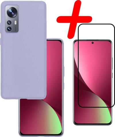 Hoesje Met Screenprotector - Geschikt voor Xiaomi 12 Pro - Sterk & Shockproof - Back Cover - Siliconen Case - Telefoon Hoes - Lila