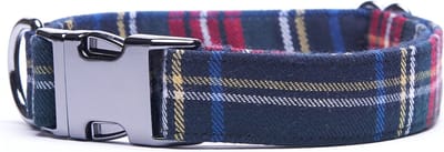 Awesome Paws halsband hond - Honden Halsband plaid patroon - hondenhalsband schotse ruit - Handgemaakt in Nederland | Navy Blauw - Maat L