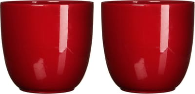 Mica Decorations Plantenpot - 2x stuks - rood - glans - keramiek - D14,5 x H14 cm - bloempot