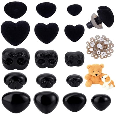 Dailygoods- Veiligheidsneus 64 stuks - Kunststof - Zwart - Amigurumi - Pluche Dieren - Afmetingen variërend van 9 mm tot 21 mm - Knopen