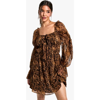 boohoo Dames Luipaard Chiffon Melkdame Mini Jurk | Maat: 10