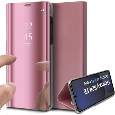 Hoesje geschikt voor Samsung Galaxy S24 FE - Spiegel Book Case Rosegoud
