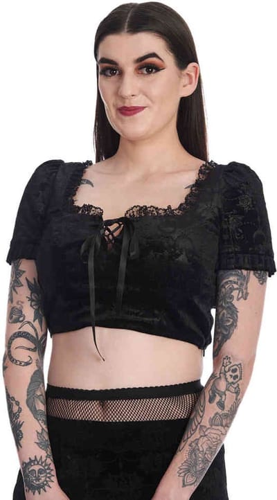 Banned - Chandelier Round Neck Crop top - XL - Zwart