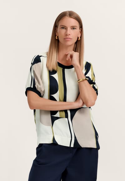 Bugatti Damen Blouse met korte mouwen en grafische print van 100% viscose