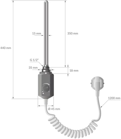 Elektrische badkamerradiator met verwarmingselement 900W 400x1500 mm antraciet gebogen met zijaansluiting LuxeBath
