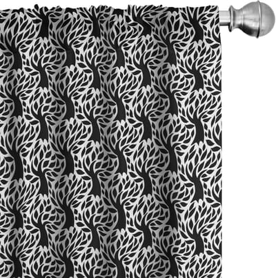 ABAKUHAUS – Bloemen Gordijnen – 2-delige set 75 x 245 cm – Zwart/Wit