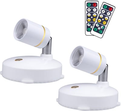 Twee energiezuinige kastspots met instelbare functies, geschikt voor kledingwinkels, juwelierszaken en woningverlichting.