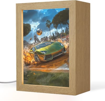 Nachtlampje 15x20 cm - Kinder lampje - Sportwagen - Groen - Voetbal - Tafellamp kinderkamer - Slaapkamer lamp - Bedlamp kinderen - Kinderlampje stopcontact - Wandlamp babykamer - Nachtlampjes